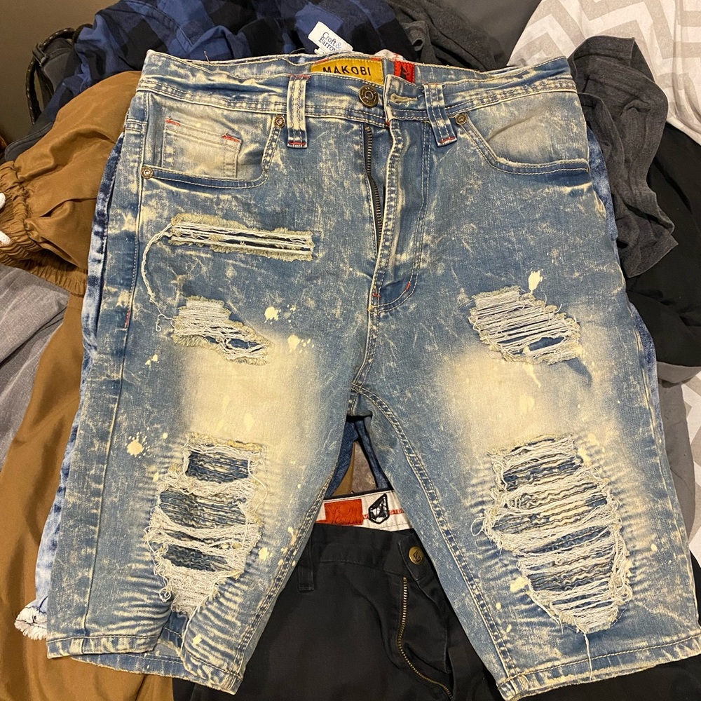 Makobi Distressed Blue Denim Shorts